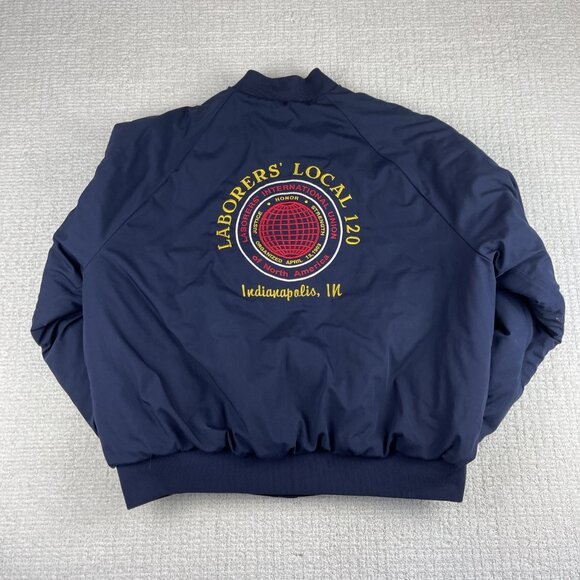 VINTAGE King Louie USA Bomber Jacket Men XL Navy Laborers Indianapolis Local 120 - Picture 1 of 16